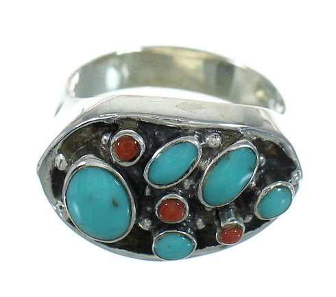 Turquoise Coral And Authentic Sterling Silver Southwestern Ring Size 6-1/4 YX70180
